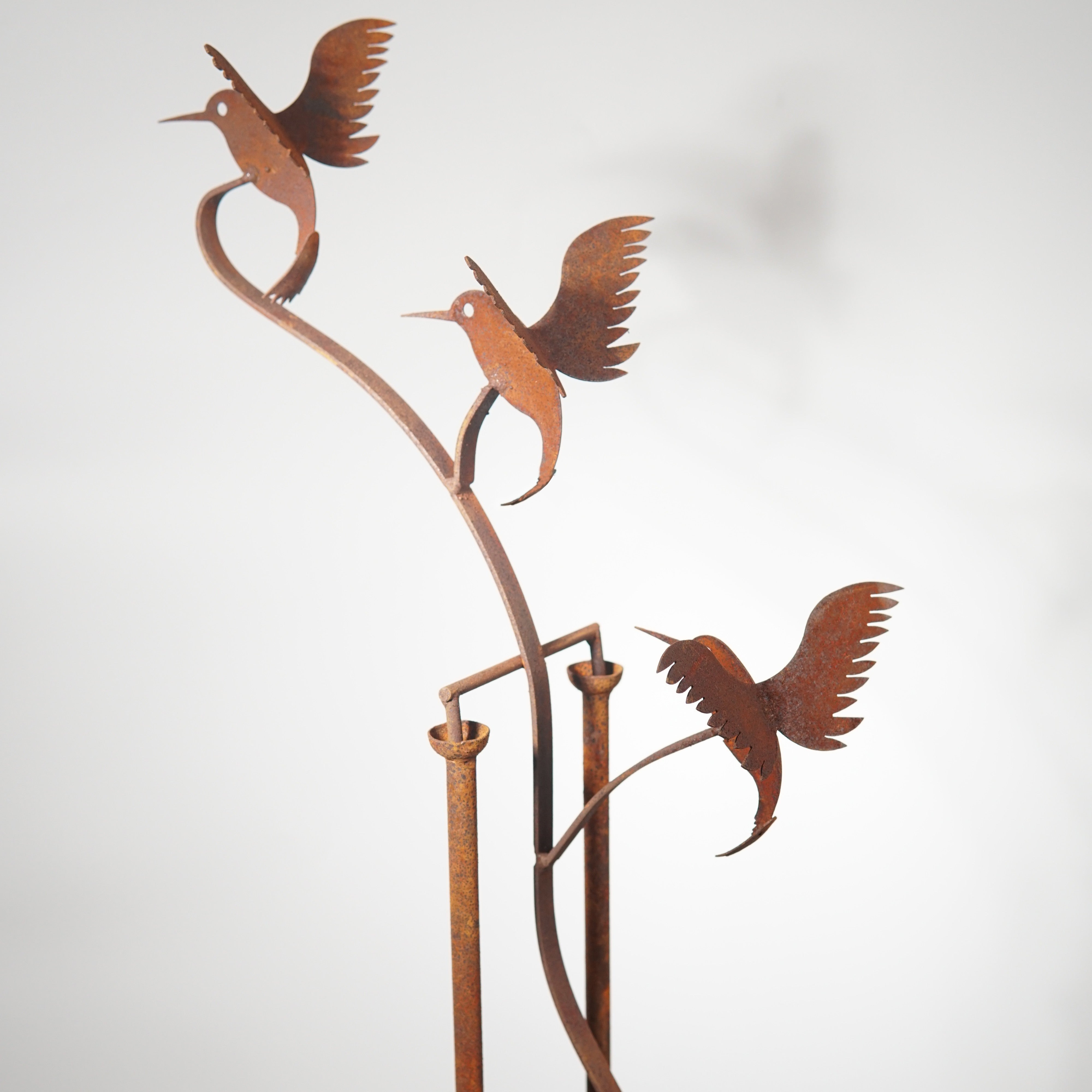 W3560-Bird - Rocking stake of hummingbird with glass ball