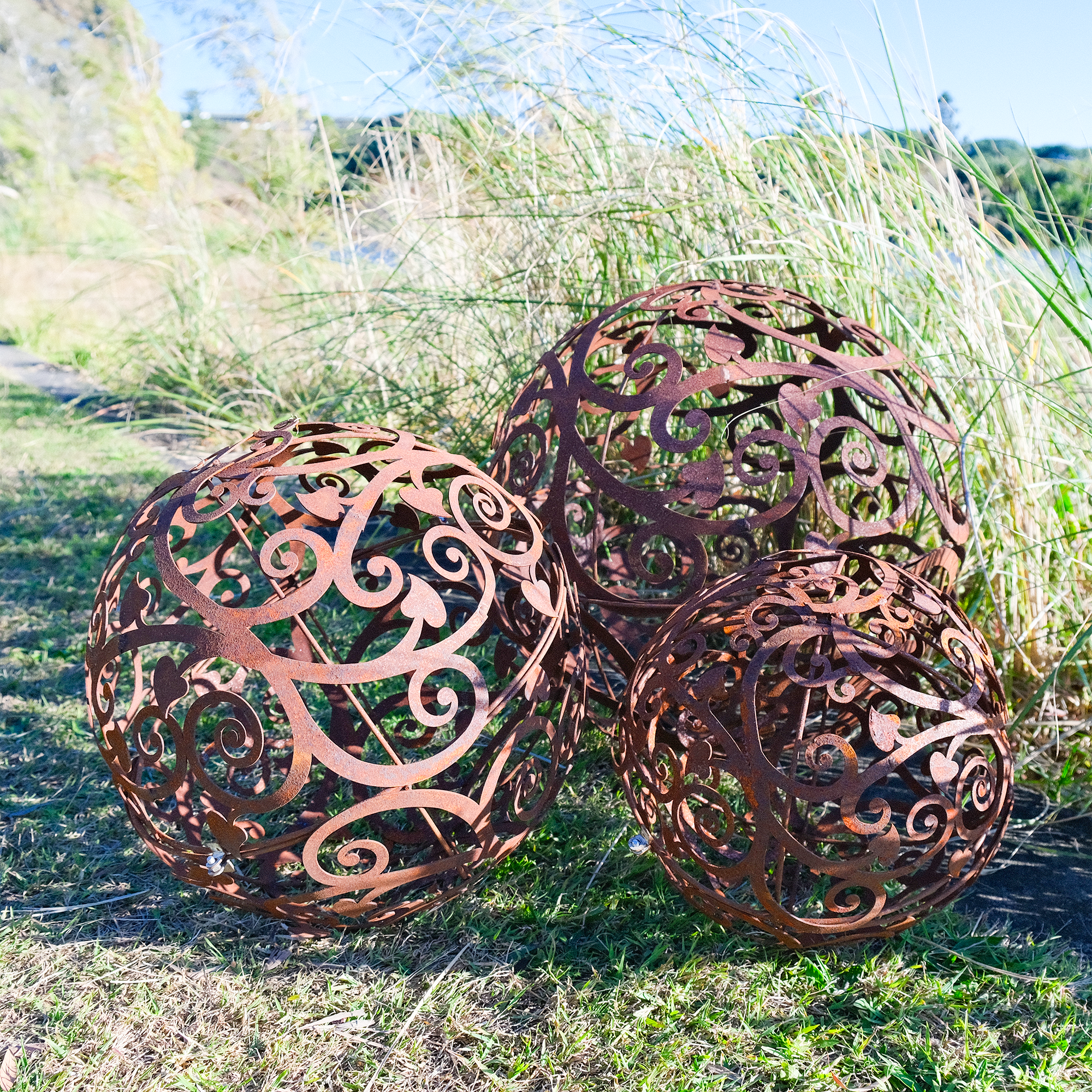 DE03005ABC-KD GARLAND-DECORATED STEEL BALL SET - 3 balls in one carton