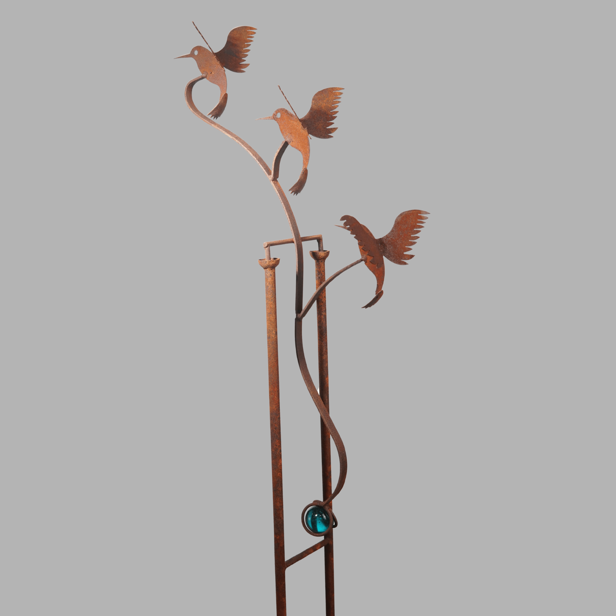 W3560-Bird - Rocking stake of hummingbird with glass ball