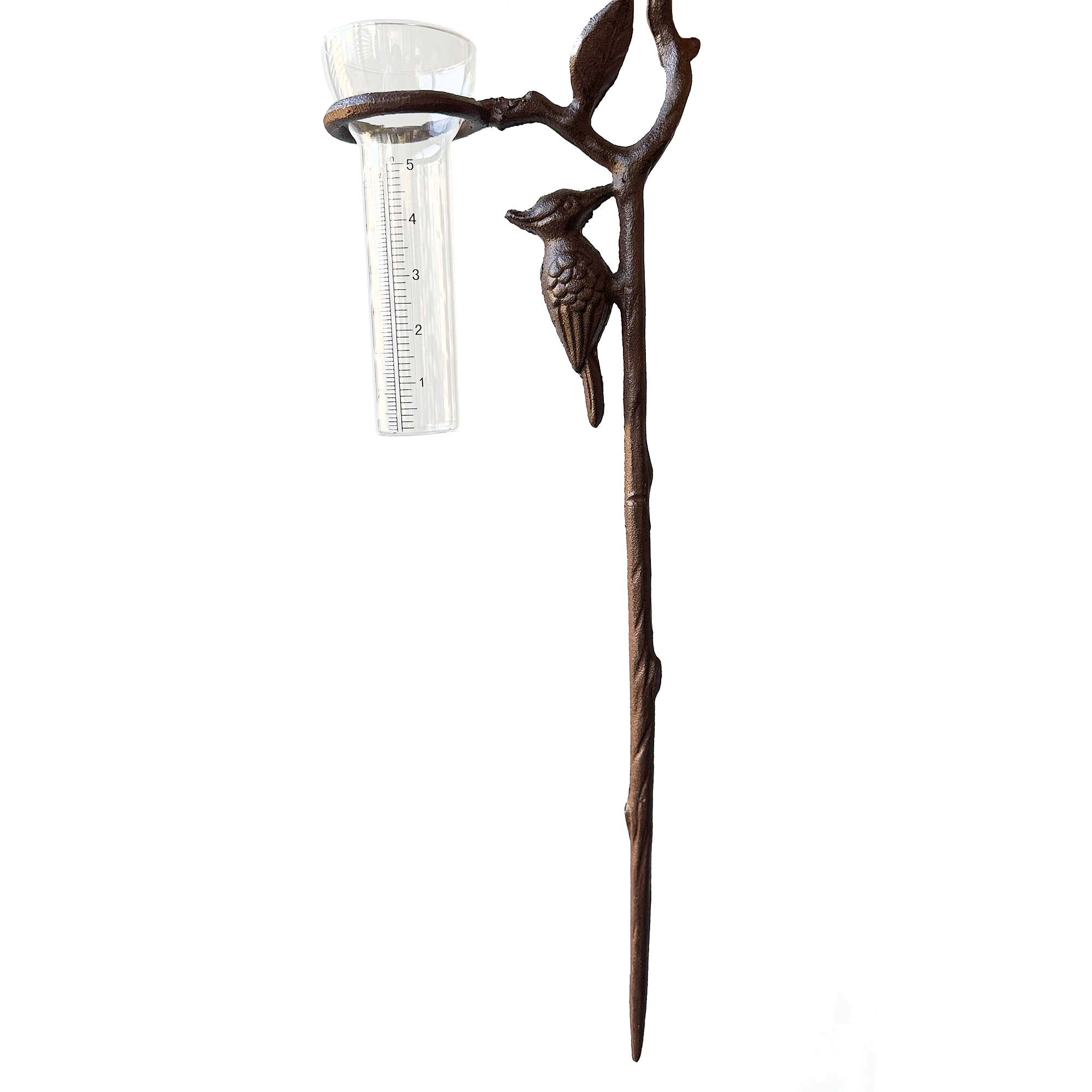 Cast Iron Rain Gauge Stake - Bird with large rain gauge - YW-CIRG-012