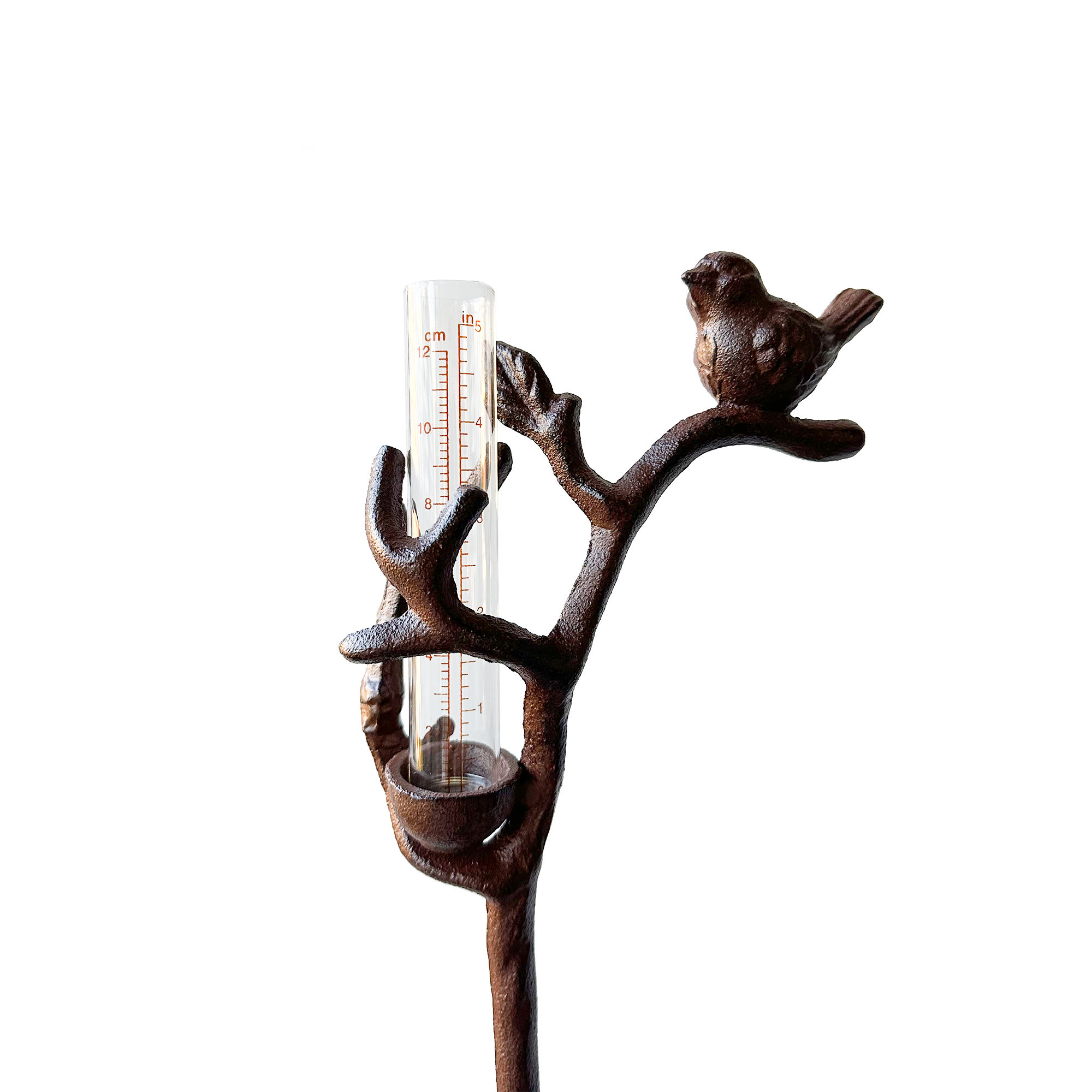 Cast Iron Rain Gauge Stake - Bird with small rain gauge - YW-CIRG-011