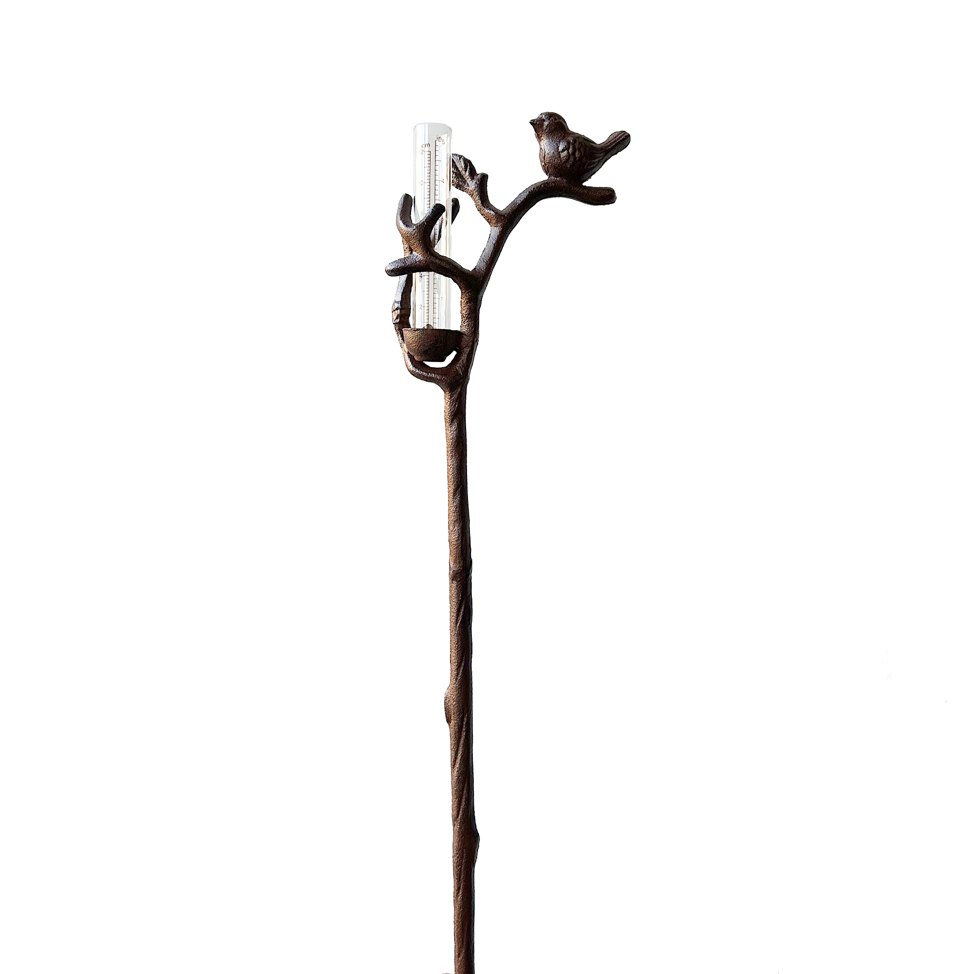 Cast Iron Rain Gauge Stake - Bird with small rain gauge - YW-CIRG-011