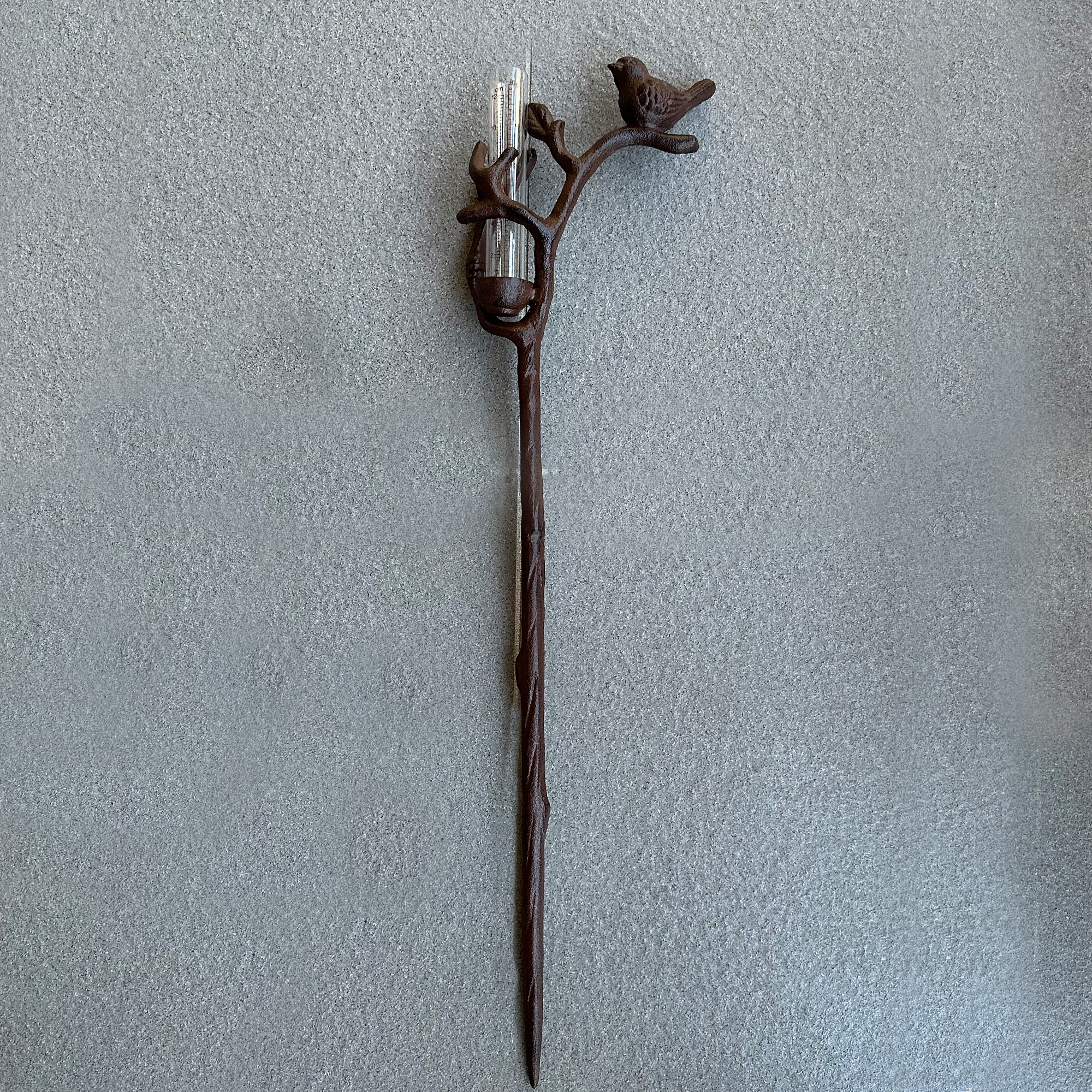 Cast Iron Rain Gauge Stake - Bird with small rain gauge - YW-CIRG-011