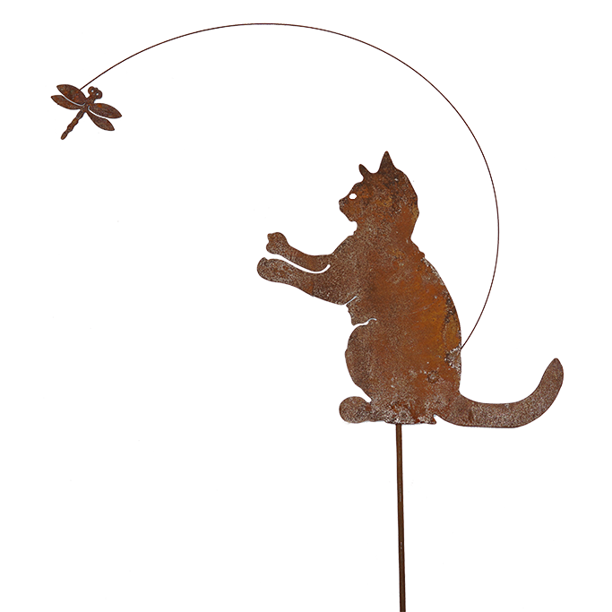 DE02049 Cat and dragonfly stake - SET OF 5
