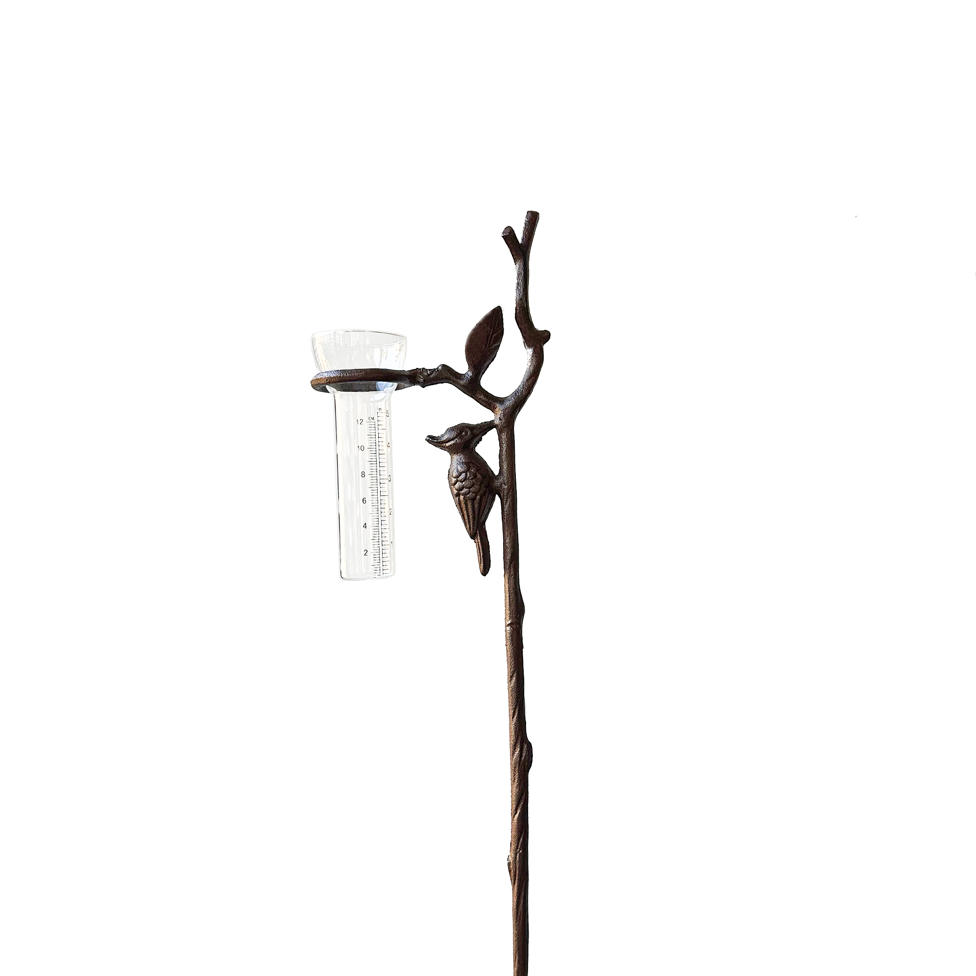 Cast Iron Rain Gauge Stake - Bird with large rain gauge - YW-CIRG-012