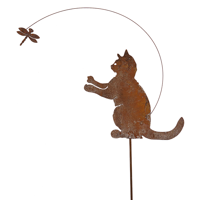 DE02049  Cat and dragonfly stake - SET OF 5